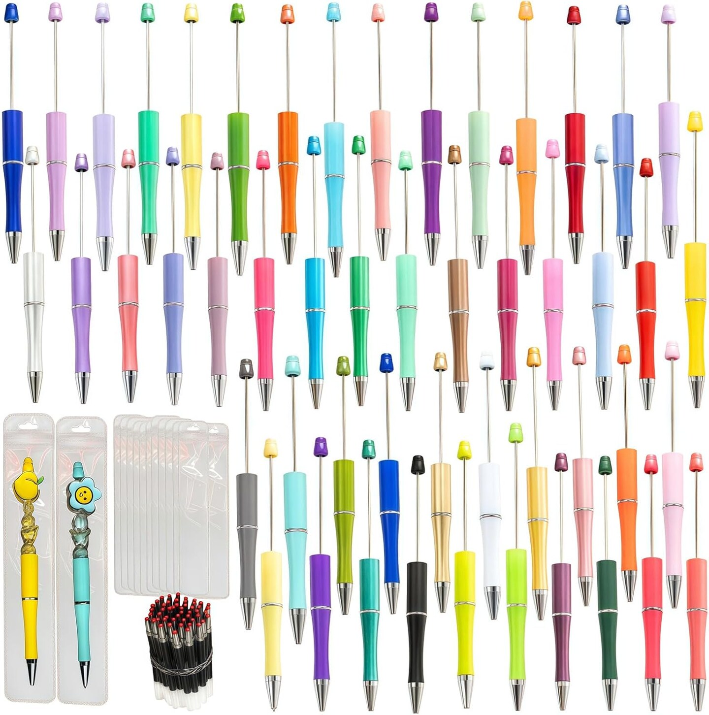 50 Plastic Ballpoint Pens Bulk with Refills &#x26; Pouch