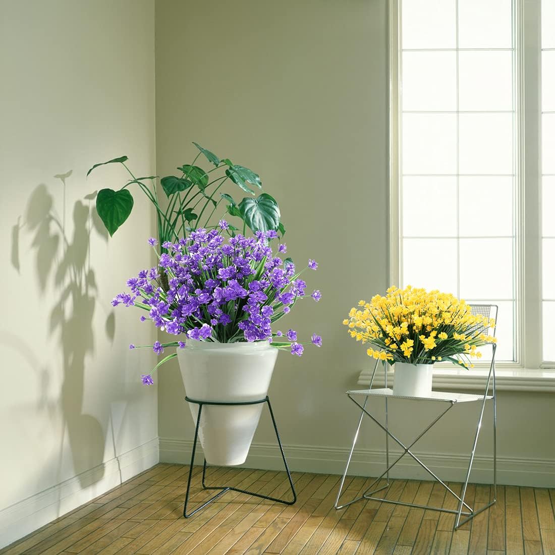 10PCS Artificial Flower Shrubs – UV-Resistant Faux Plastic Bushes for Indoor & Outdoor Decor (Purple)