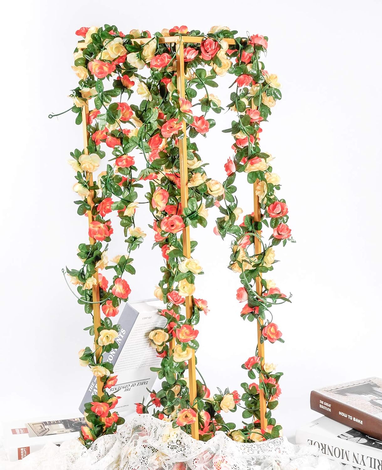 9Pcs 74FT Flower Garland Artificial Rose Arch Vines Fake Spring Floral Garland for Flower Wall Backdrop Wedding Mothers Day Garden Tea Party Decoration