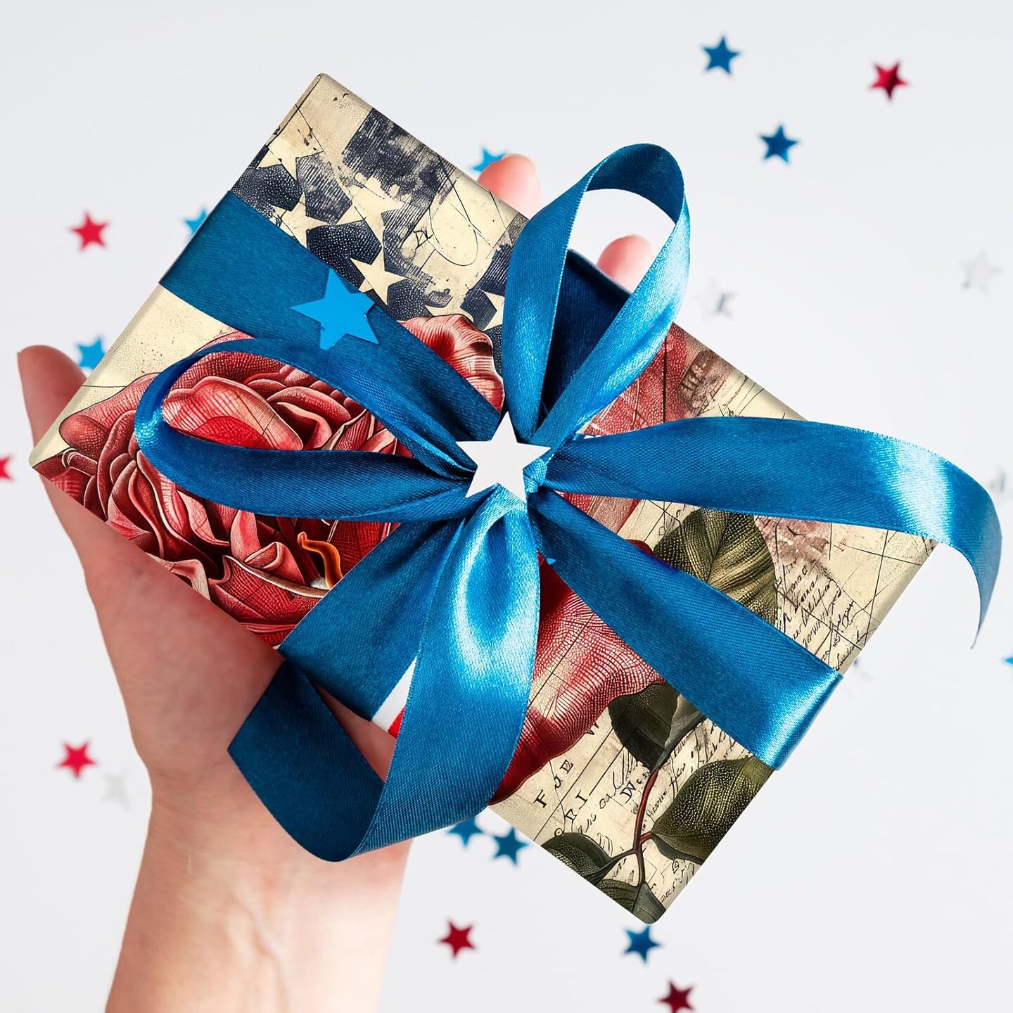 24 Sheets Retro Patriotic Red Blue Stars Stripes Patterns Decorative Craft Scrapbook Paper Folded Flat for 4th of July