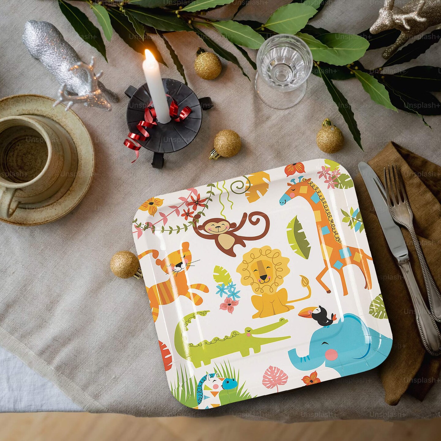 8 Count Jungle Animal Square Paper Dinner Plates 9 Inch Baby Shower Tableware