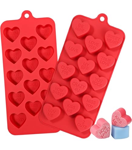 Hearts with Words Silicone Mold Flexible Candy, Chocolate &#x26; Jelly Mold with Romantic Messages