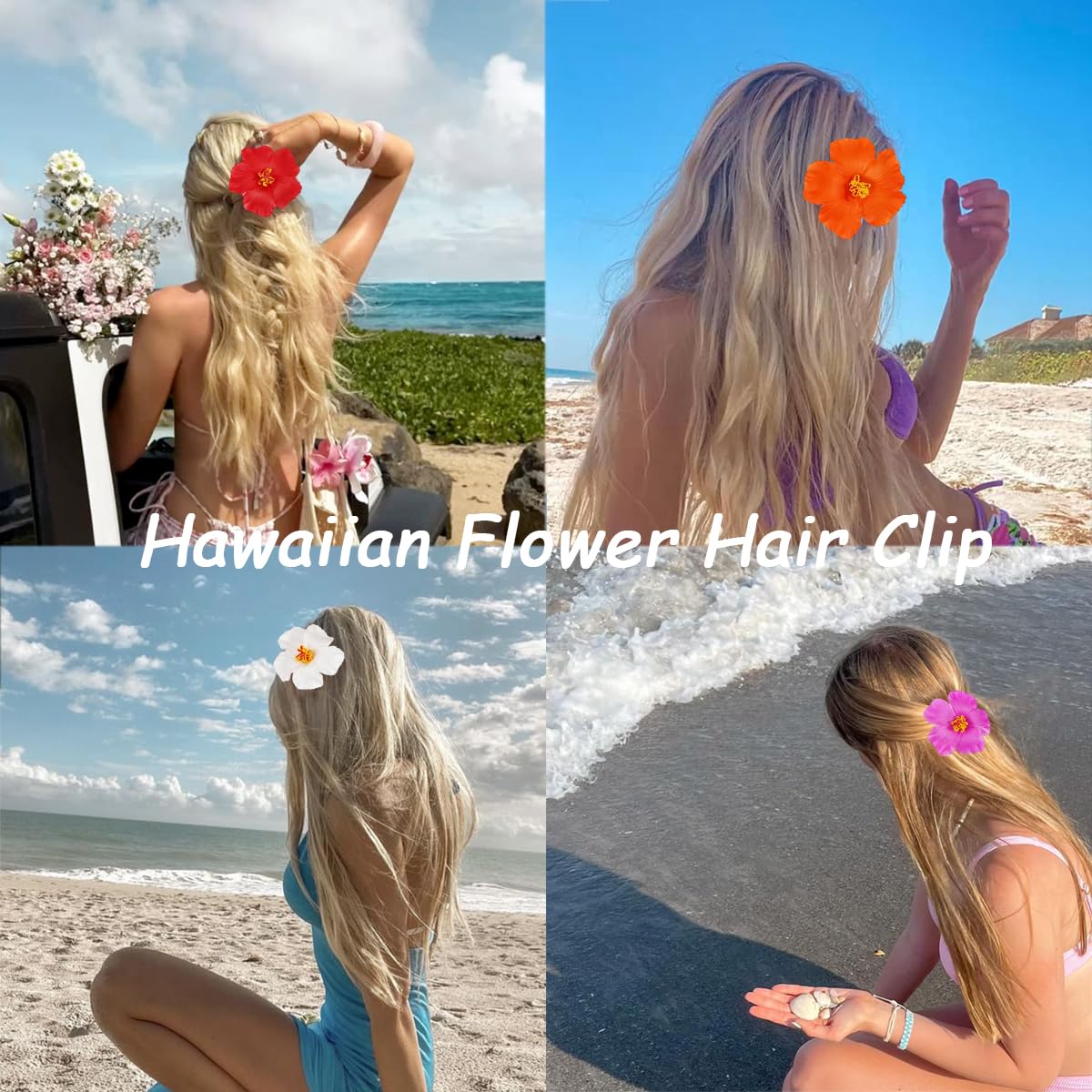 4Pcs Hawaiian Flower Hair Clips for Women Plumeria Hair Accessories Summer Beach