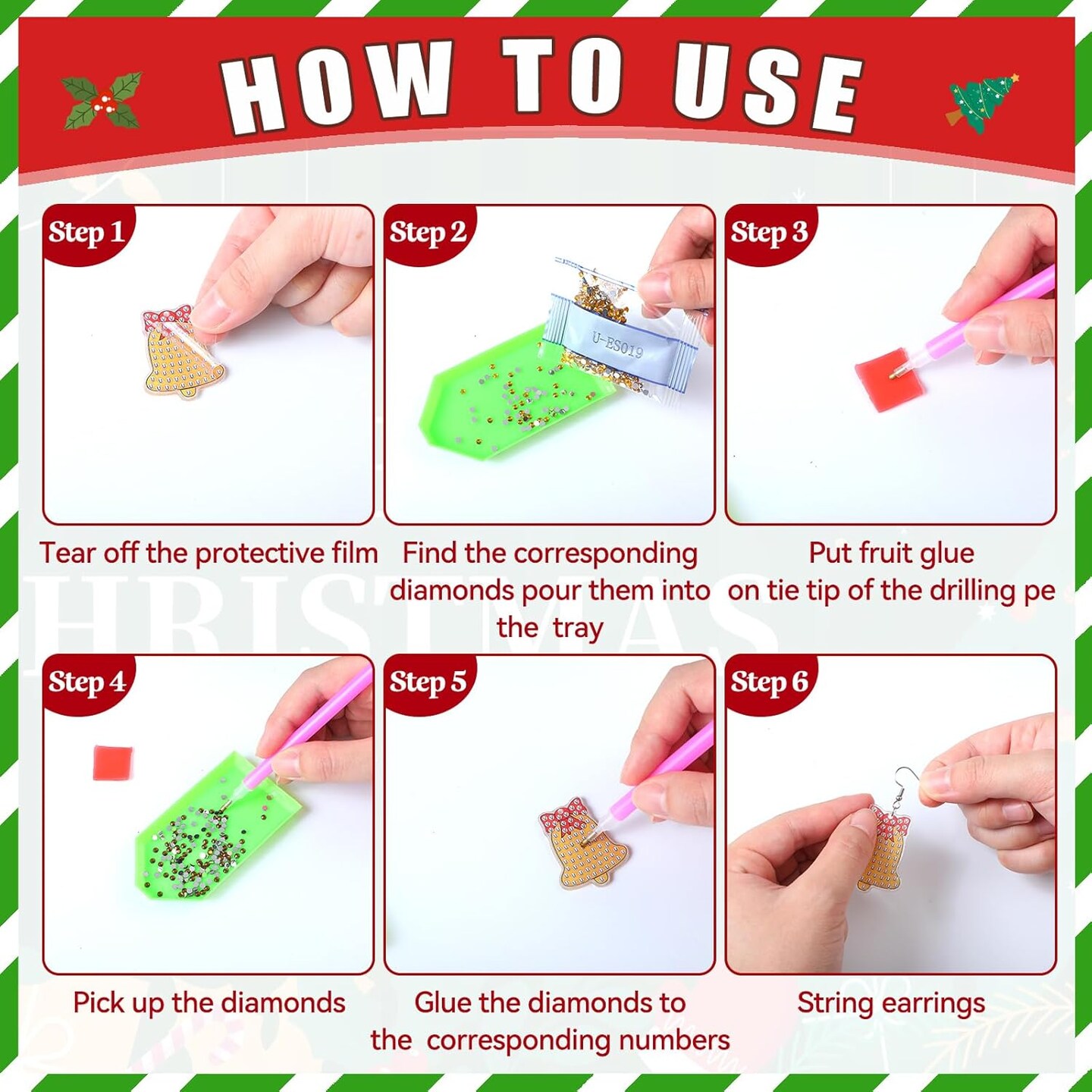 12 Pairs Christmas Diamond Art Earrings Making Kit