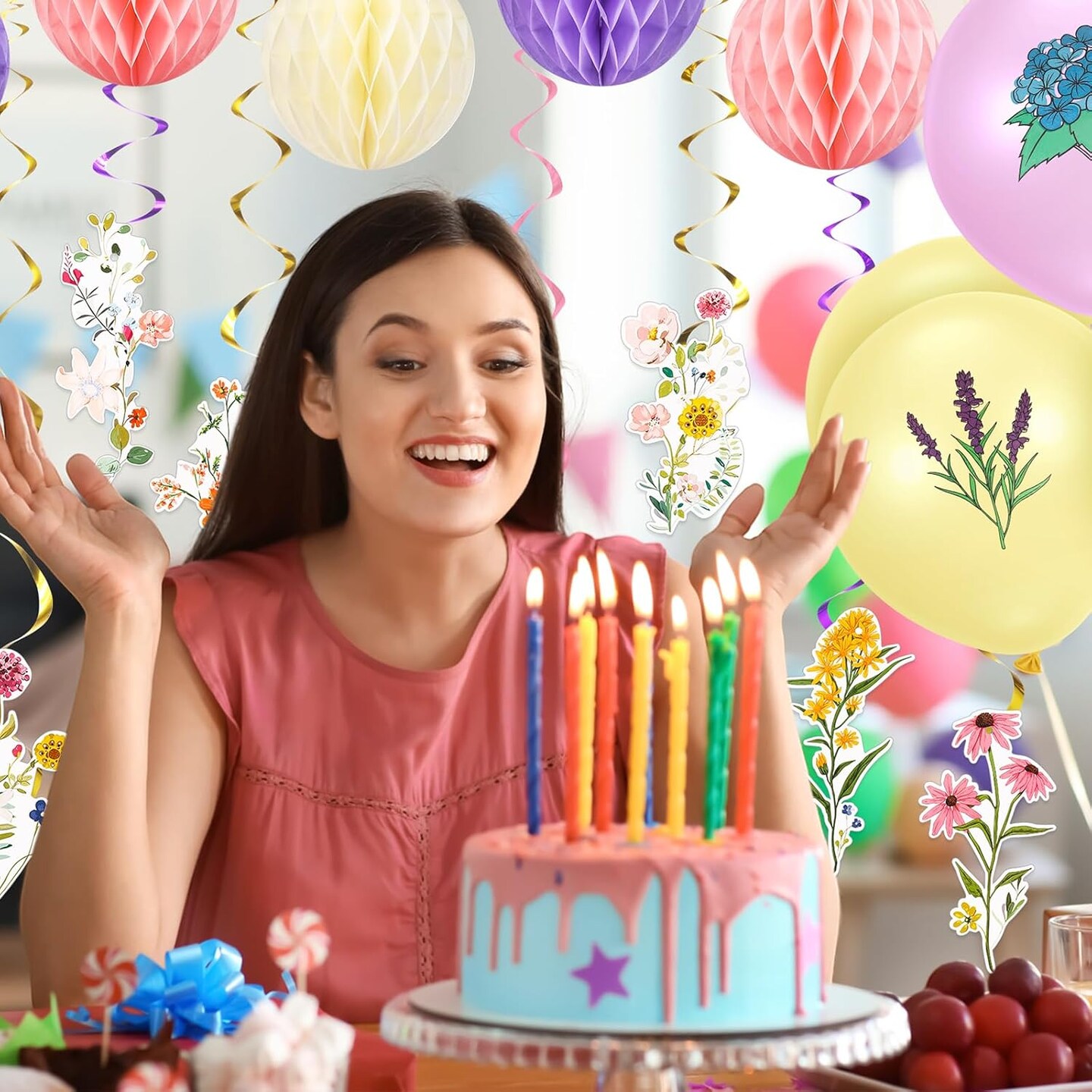 44-Pc Wildflower Birthday Party Decor – Banner, Garland, Swirls & Pastel Balloons