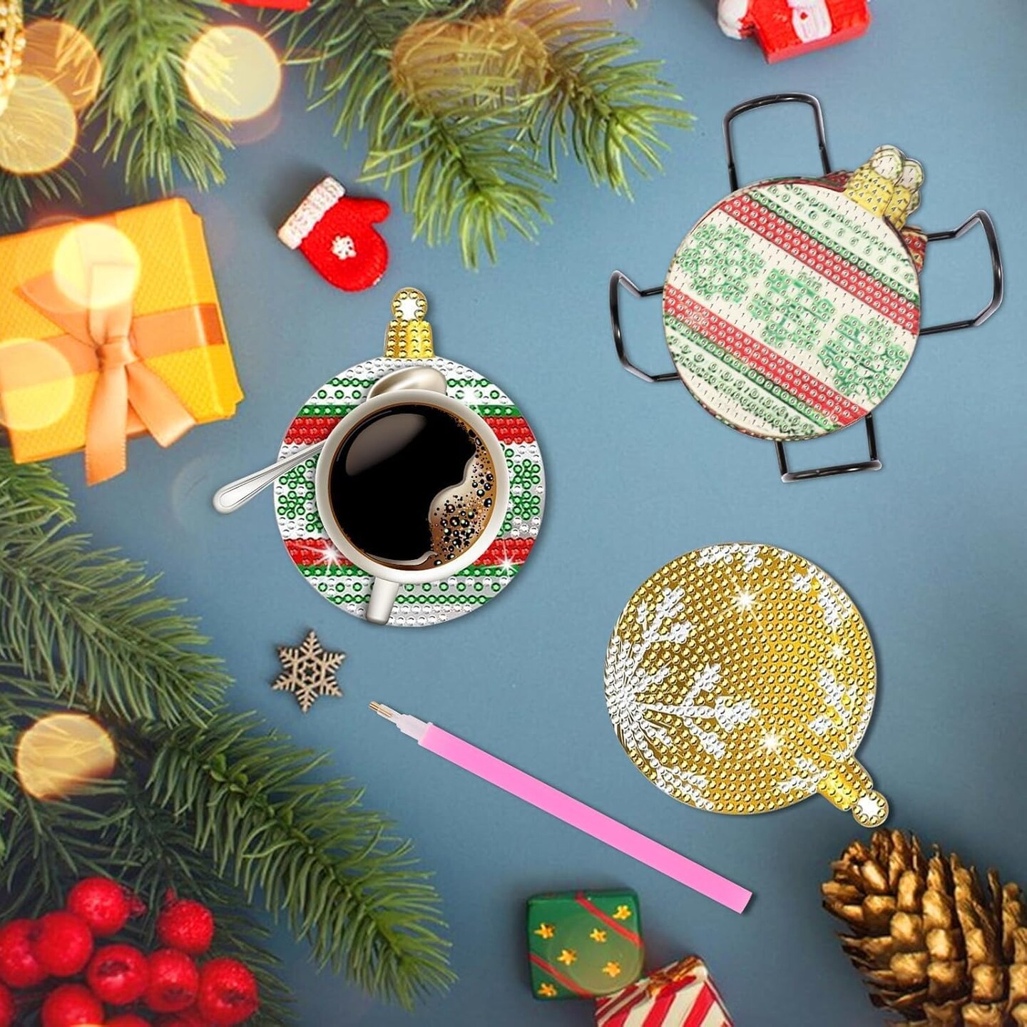 10pcs Christmas Diamond Art Coasters Kit, 5D Christmas Diamond Painting Kits