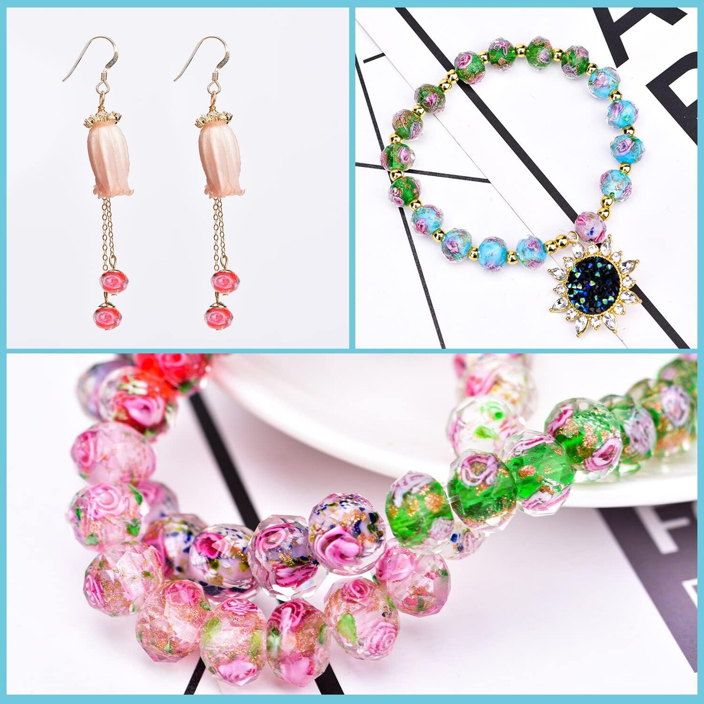 80pcs Flower Glass Beads for Jewelry/Bracelets/Crafts/Necklace Making