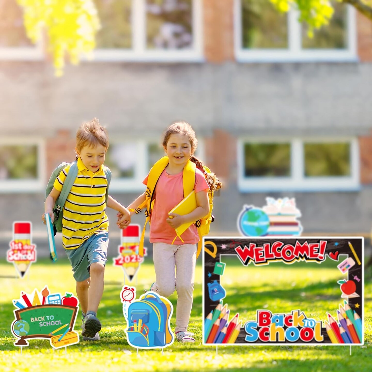 7 Pieces Welcome Back to School Yard Signs with Large Blackboard