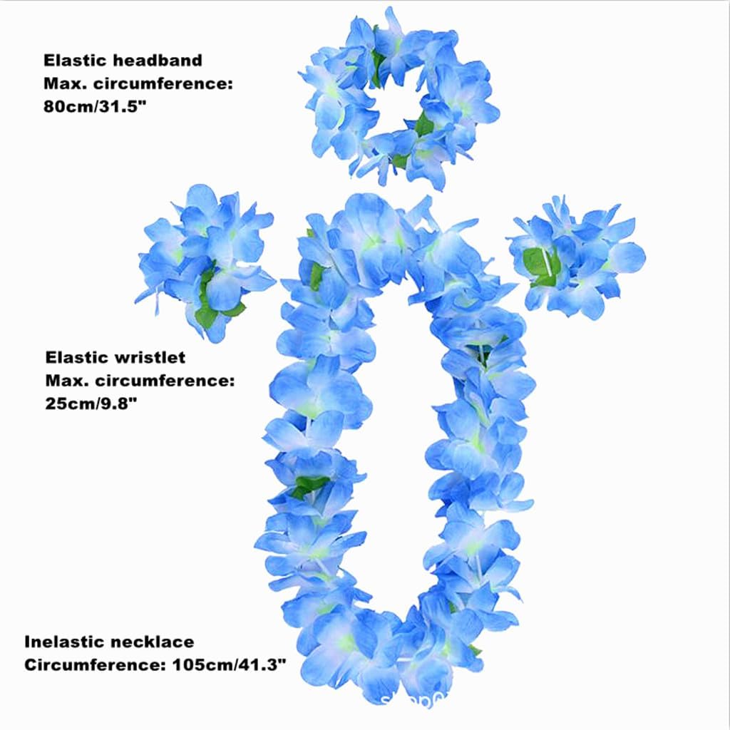 Hawaiian Leis set,Thickened Artificial Flower Luau Necklace Bracelet Headband Garland Lei Set for Tropical Beach Theme Party Decoration Costume Supplies (Blue)