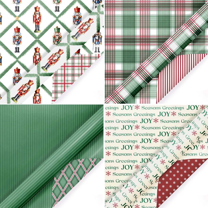 LaRibbons 30&#x22; x 10&#x27; Wrapping Paper Bundle (4-pack) | Northfolk Pine Nutcracker