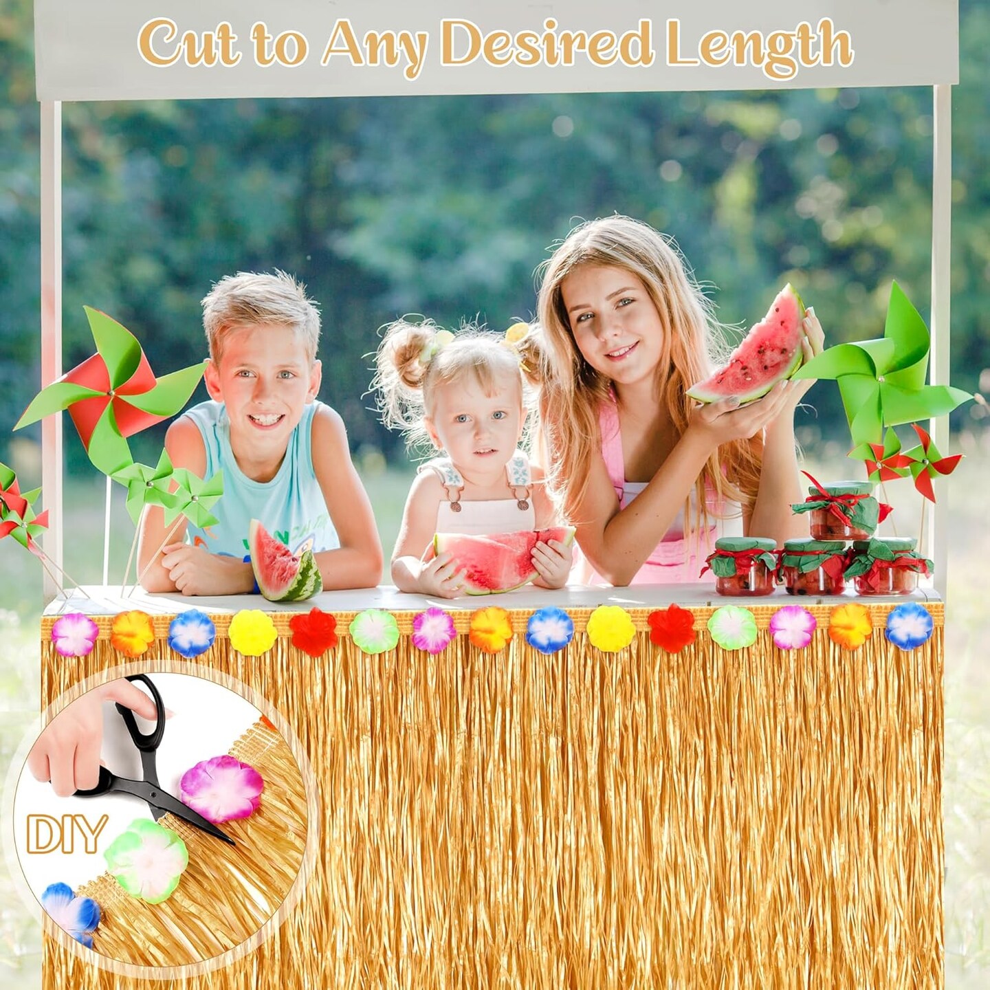 2 Pack Luau Grass Table Skirt 9 Feet x 29.5 Inch Hawaiian Grass Table Skirt