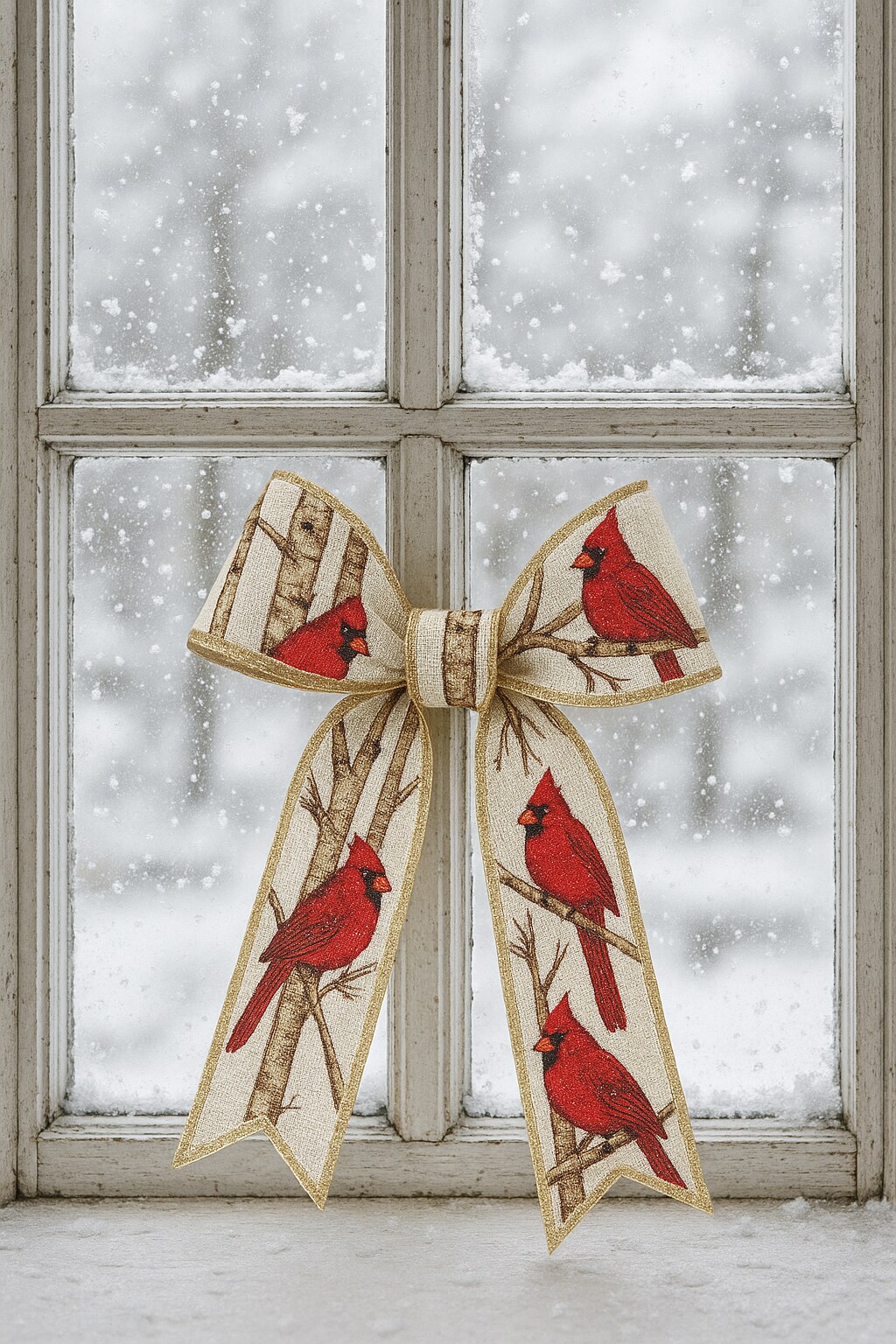 Designer’s Shop WR 63-5189 Holiday Woodland Glitter Cardinals Wired edge ribbon 2.5” x 10 yard