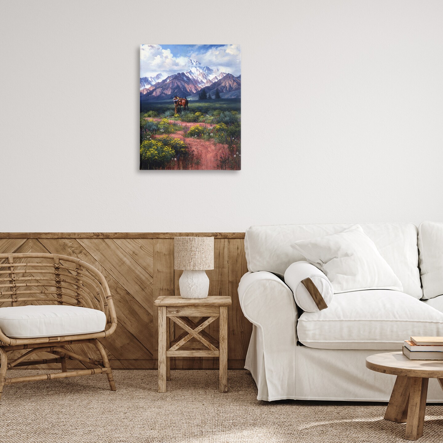 Stupell Industries Cowboy Tending Horse by Mountain Canvas By Jack Sorenson