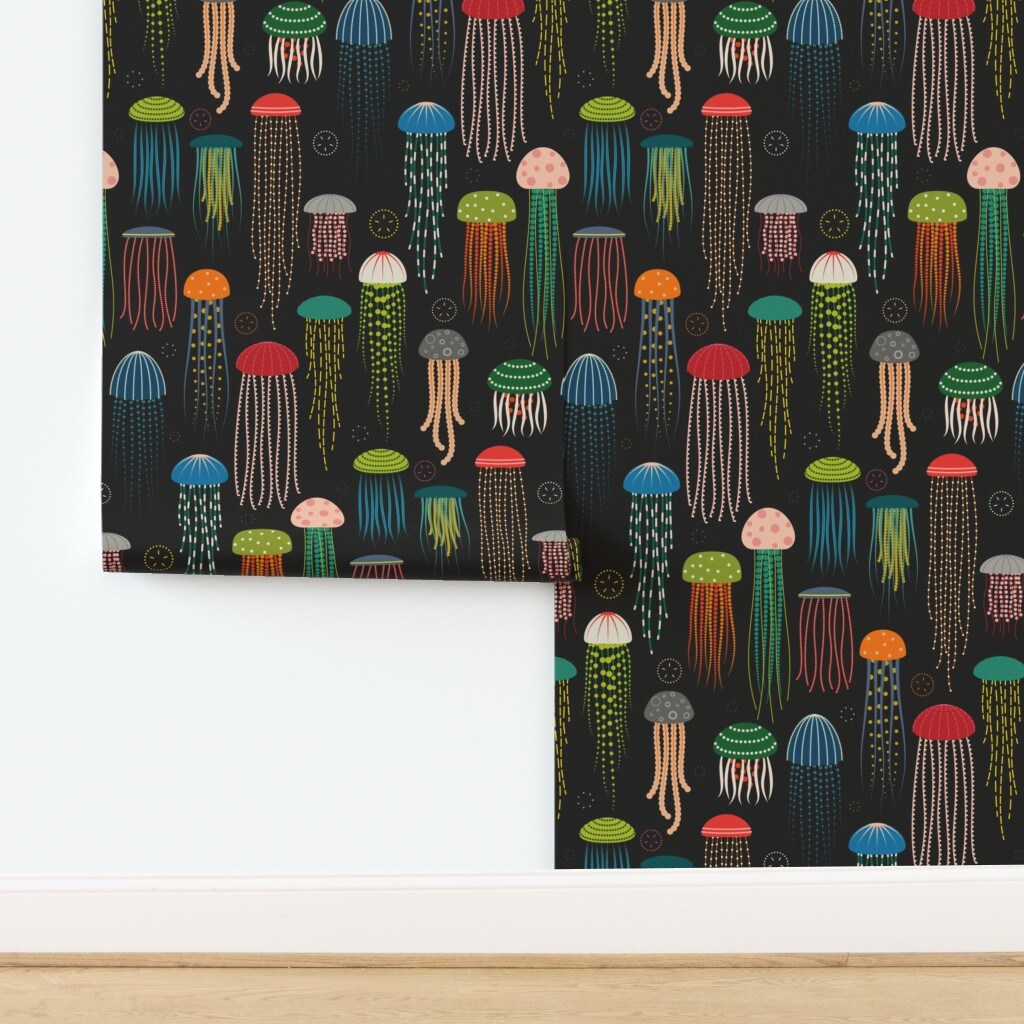 Colorful Jellyfish Sea Creatures Ocean Animals Under The Nautical Beach Custom Pre-pasted Wallpaper by Spoonflower Pre-Pasted Wallpaper 2FT Wide