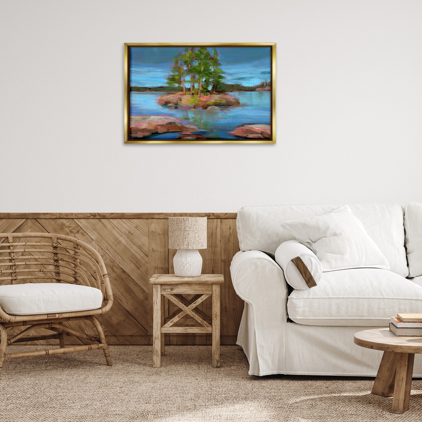 Stupell Industries Abstract Lake Island Landscape Floating Frame By Kristy Andrews