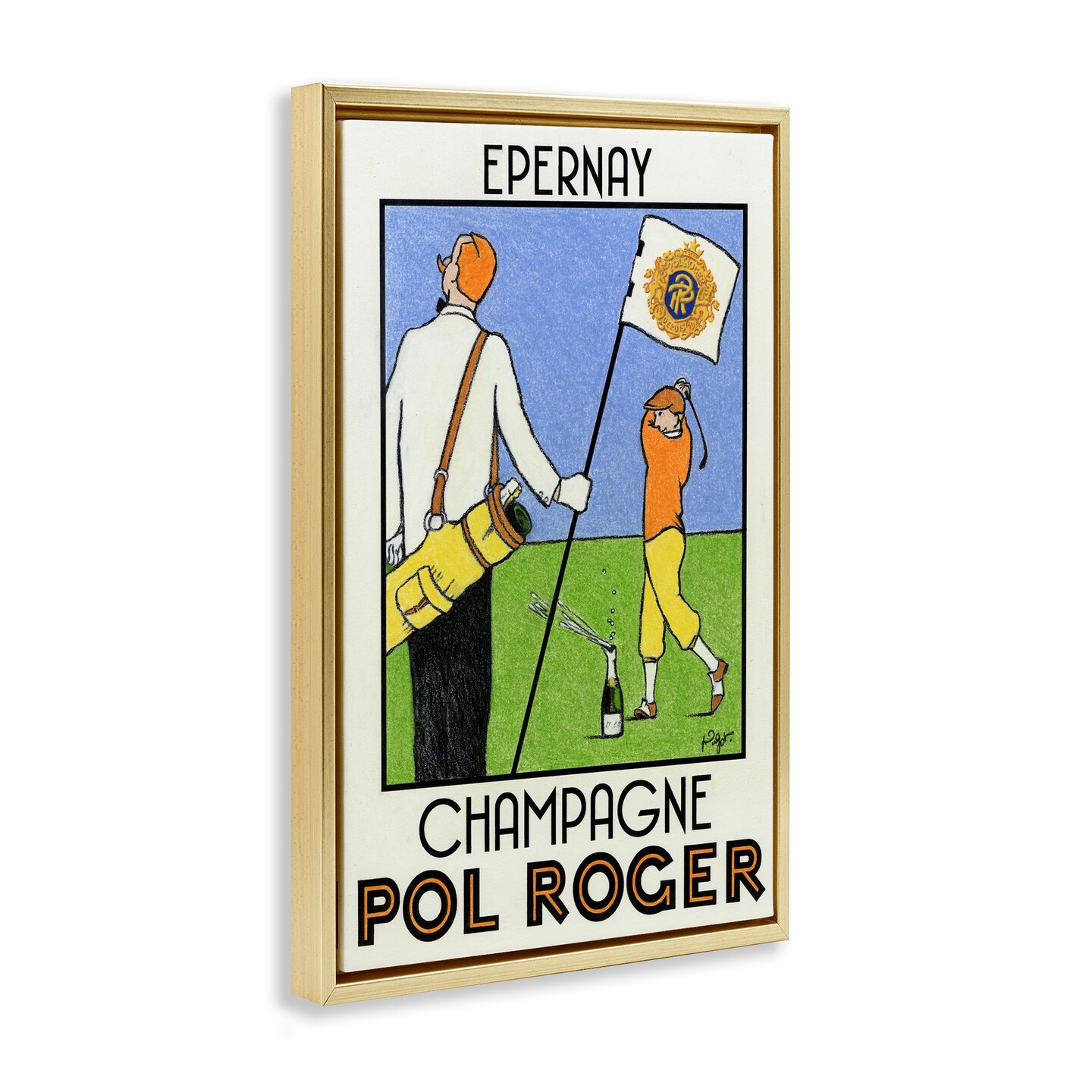 Stupell Industries Vintage Golfers Champagne Ad Floating Frame By Jean-Pierre Got