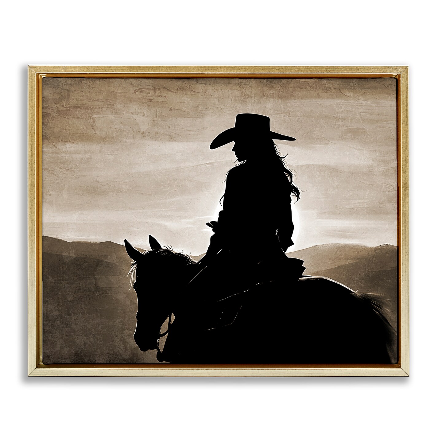 Stupell Industries Cowgirl Sunset Sepia Portrait Floating Frame By Kim Allen