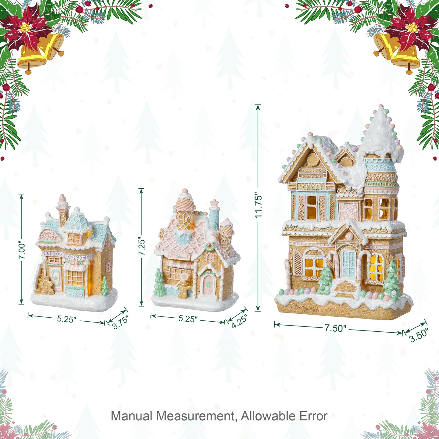 Set of 3 Christmas Lighted Macaron Resin Village Table Decor Set