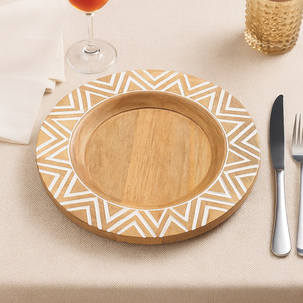 Handcrafted Natural Wood Charger Plate – Eco-Friendly Rustic 13-Inch Dinnerware Accent