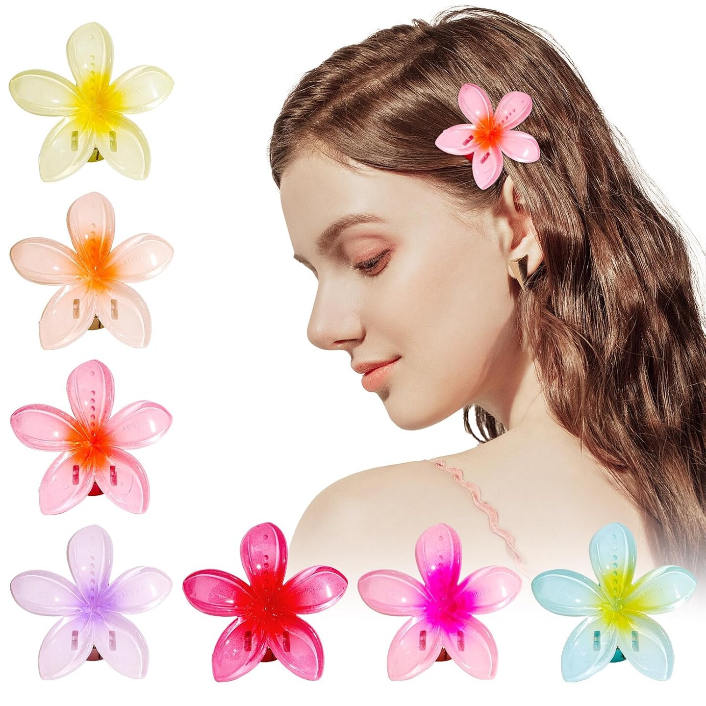 Plumeria Hair Accessories - 7Pcs Non-Slip Tropical Flower Clips