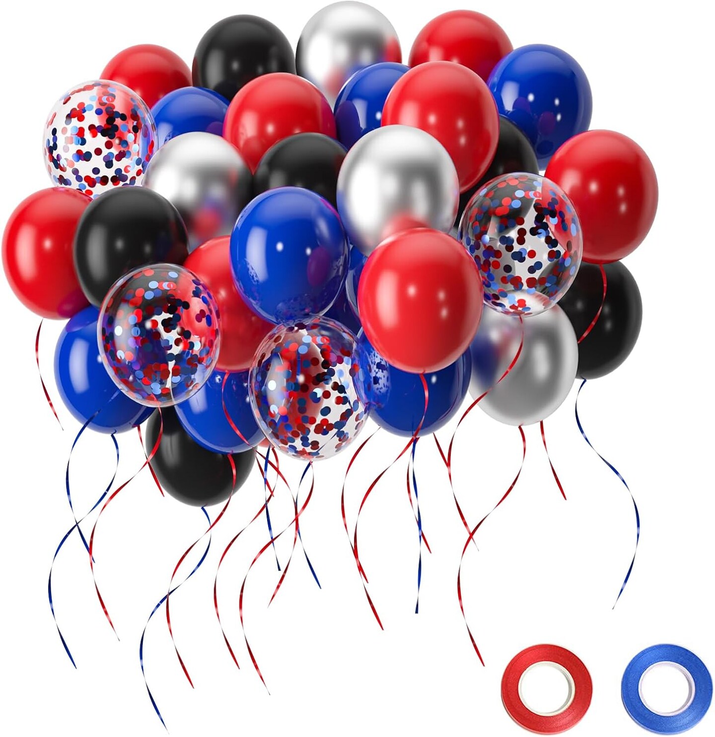 Red and Blue Balloons,50pcs 12 Inch Black Red Blue Confetti Silver Latex Balloons for Man Boys Kids Baby Shower Birthday Graduation Party Decorations