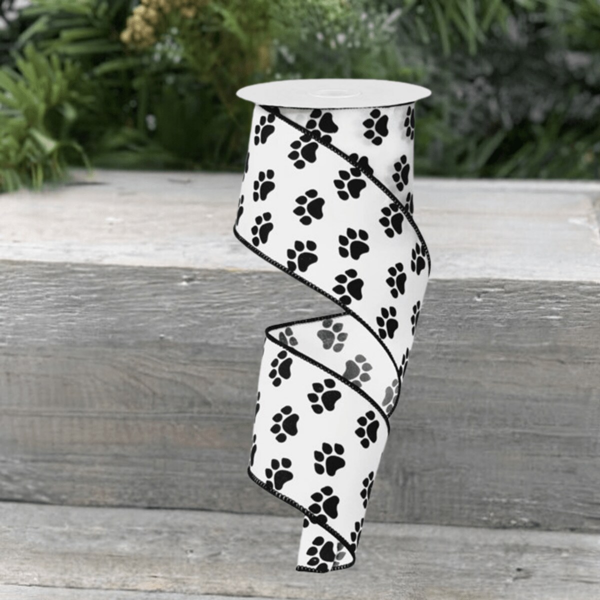 2.5&#x22; Satin Paw Print Ribbon: Black &#x26; White (10 Yards)