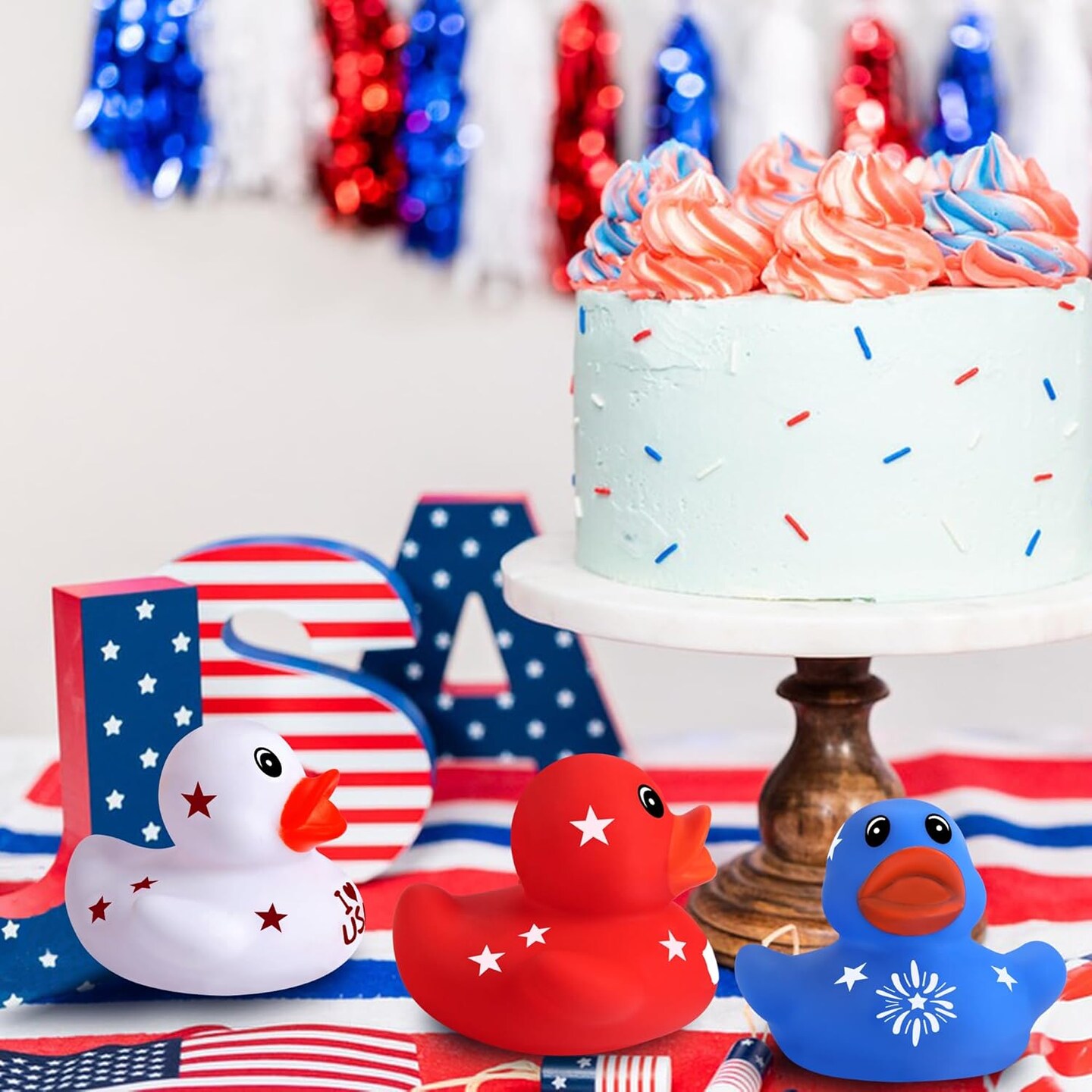 36 Pcs Patriotic Rubber Ducks, 4th of July Rubber Duck,2 Inch Red White Blue Star Float Ducky for Independence Day,Memorial Day Baby Shower Pool Party