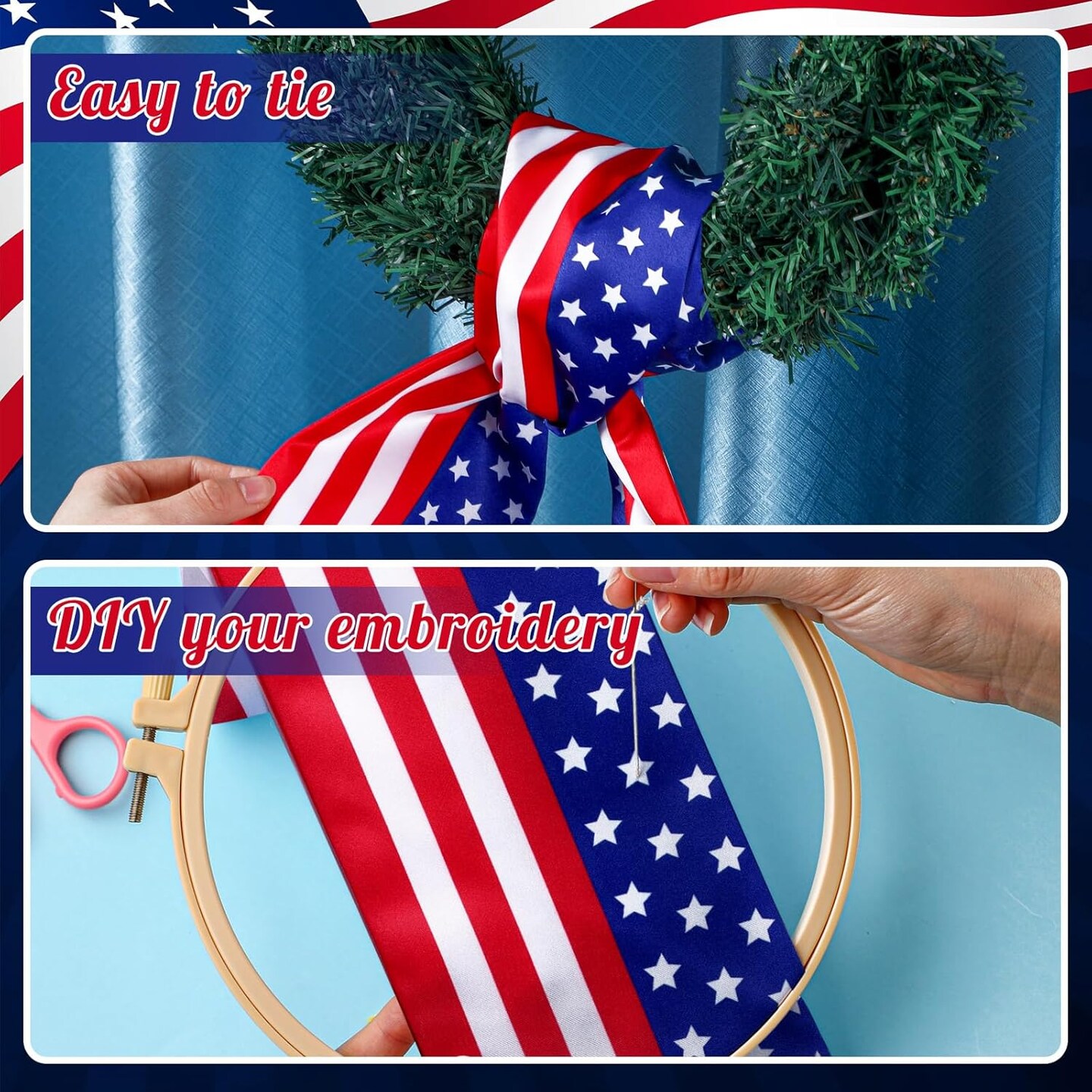 4 Pcs 4th of July Wreath Sash for Front Door Independence Day