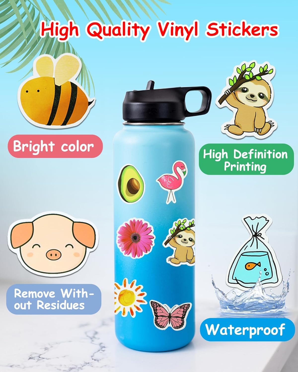 200Pcs Water Bottle Stickers for Kids, Cute Stickers for Water Bottles