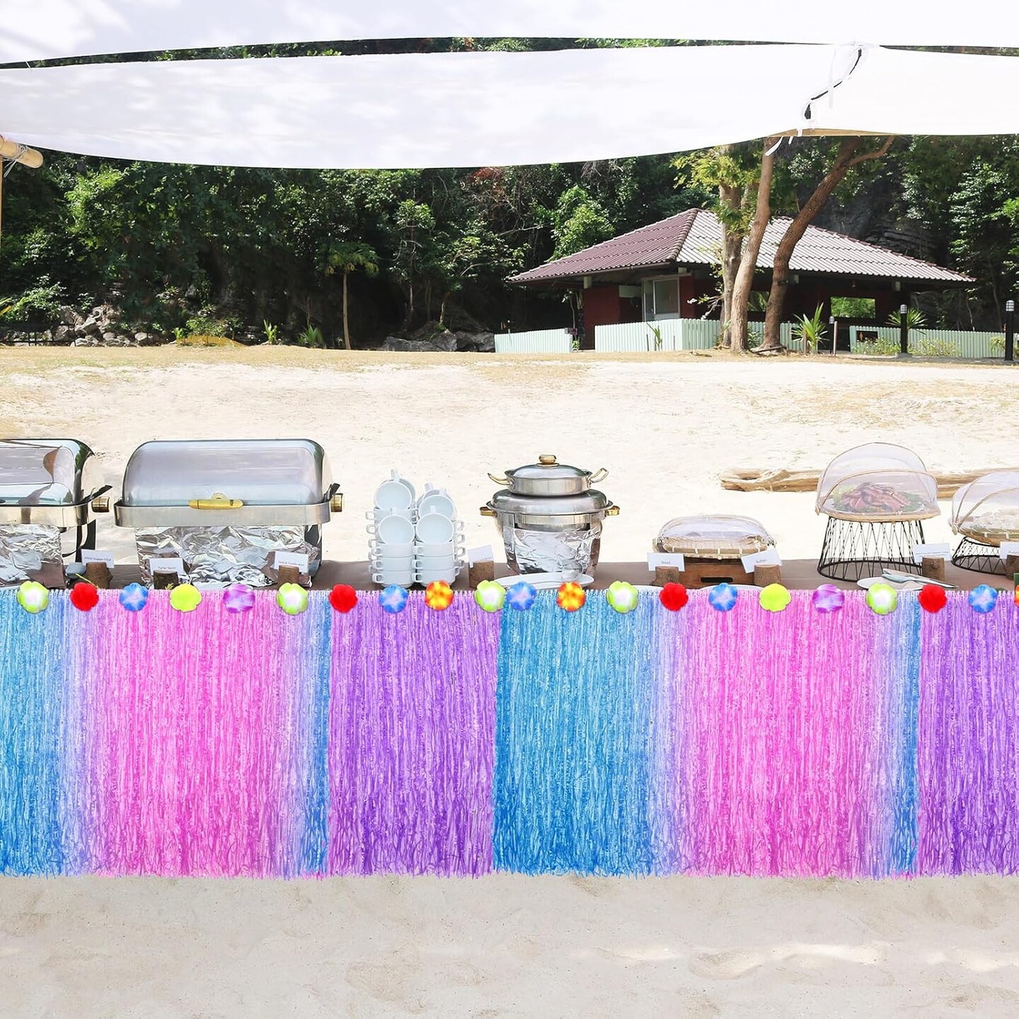 4 Pack Luau Grass Table Skirt Colorful - Hawaiian Tropical Table Skirt