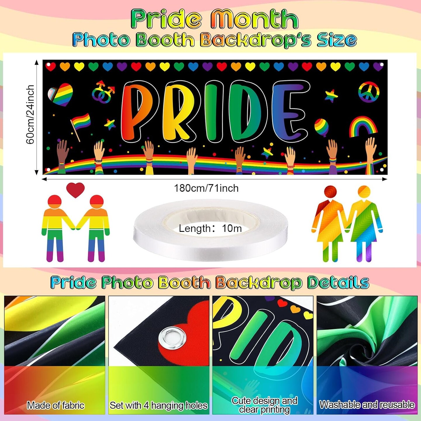 4 Pcs Pride Party Decorations Includes 3 Pcs Rainbow Tablecloth and 1 Pcs Rainbow Table Covers