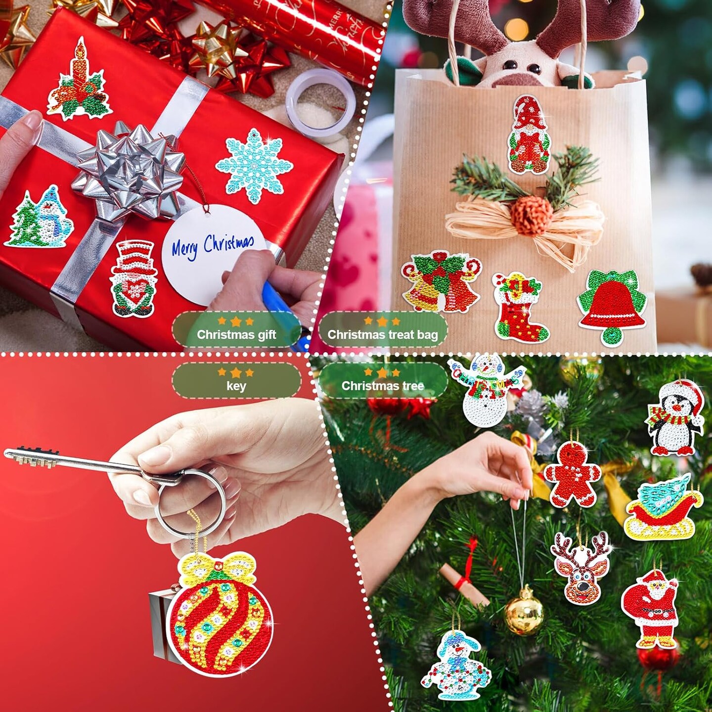 64 Pcs Christmas Diamond Art Painting Ornaments Kits