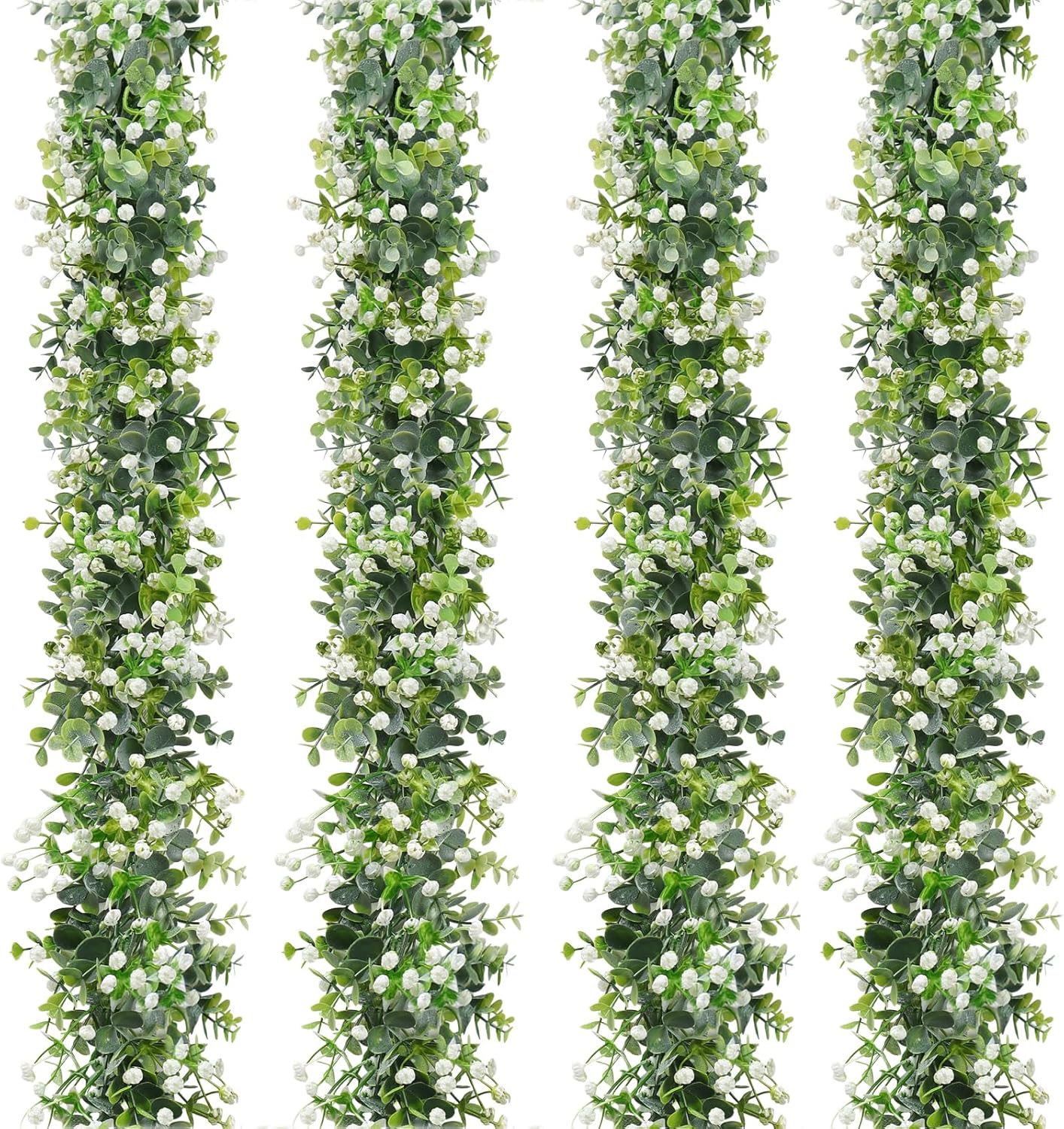 4 Pack Artificial Eucalyptus Garland with White Flowers Artificial Greenery