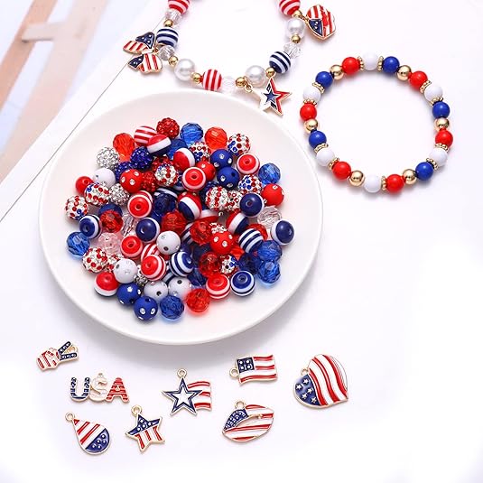 1050PCS+ American Flag Charms 4th of July Patriotic Beads