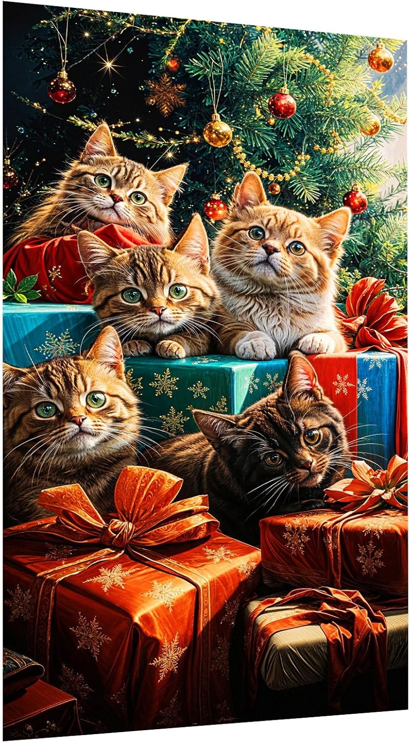 Large Christmas Cat Diamond Art Kits, DIY 5D Christmas Tree Diamond Painting,(15.7"x 27.5")