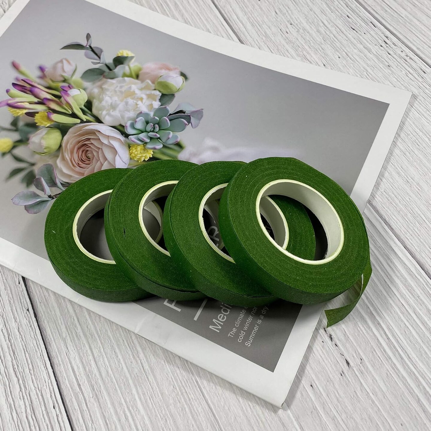 4 Rolls Dark Green Floral Tape – 1/2 Inch Flower Stem Wrap for Bouquets, Floral Arranging and Crafts