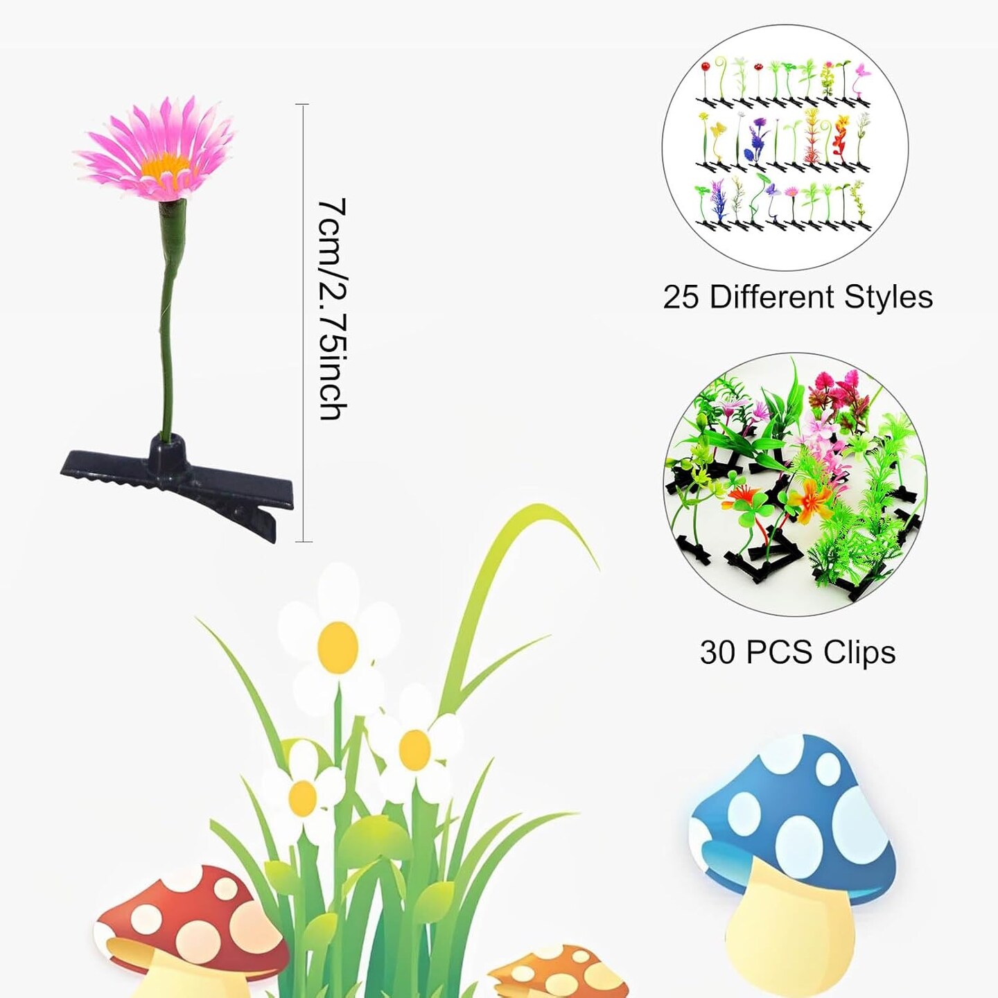 30 Pcs Bean Sprout Flower Hair Clips Mixed Style (Flower Style 1)