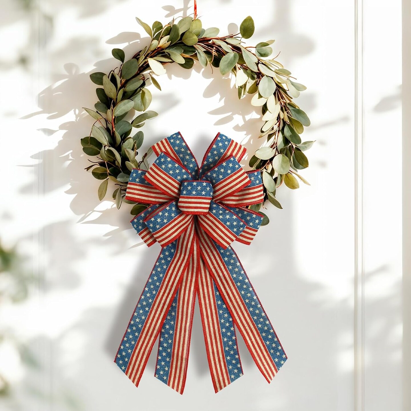 4th of July Wreath Bow American Patriotic Bows Stars and Stripes Farmhouse Bow