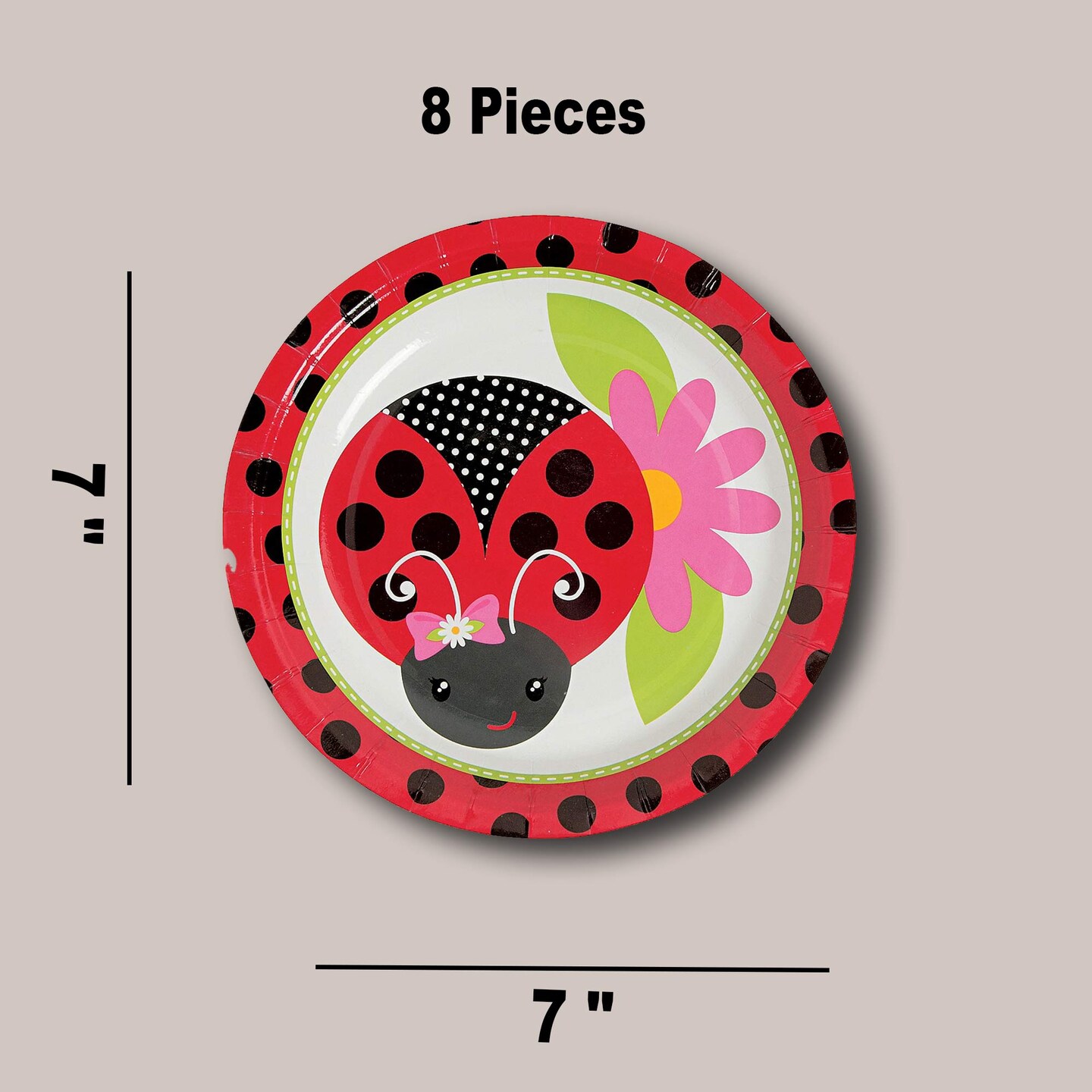 8 Ct. Little Ladybug Dessert Plates 7" Sturdy Paper Plates with Cute Bug Design