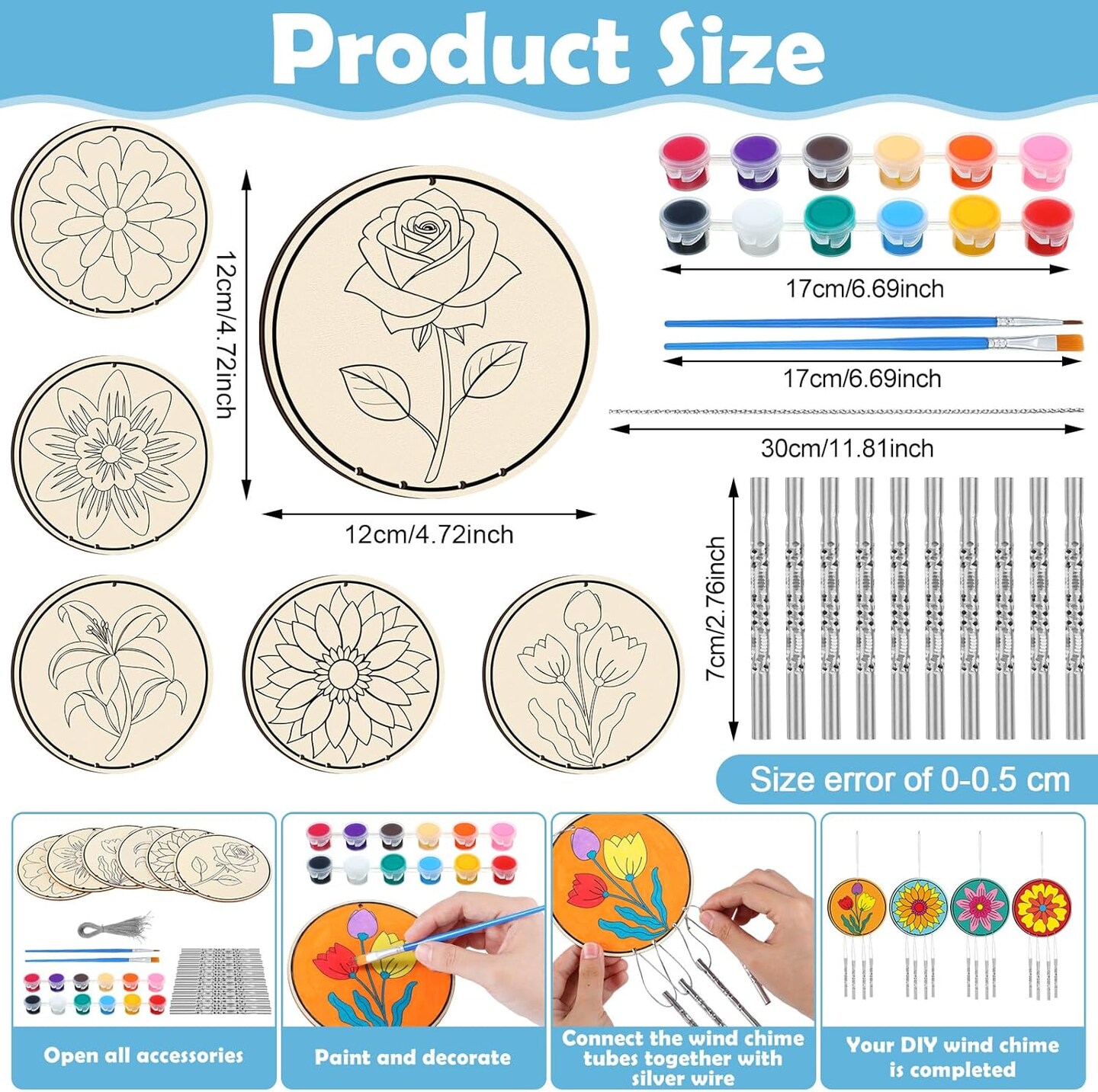 24 Sets Flower Wind Chimes Craft for Kids