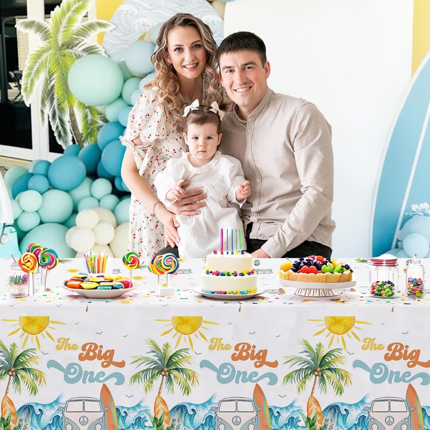 3 Pack Retro The Big One Tablecloth Table Covers Summer Beach Wave Theme