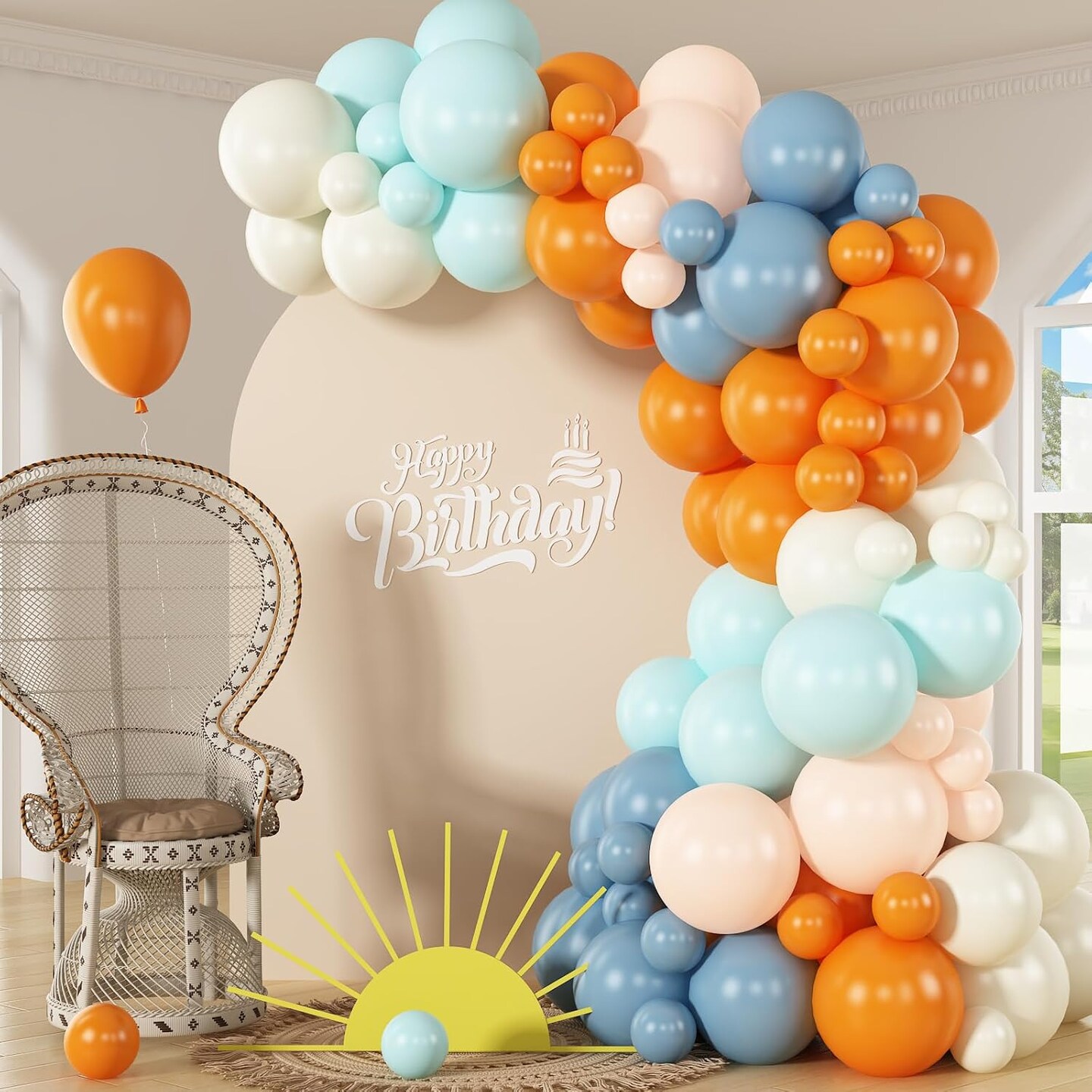 Orange and Blue Balloons Arch Kit (Pastel Teal Orange)