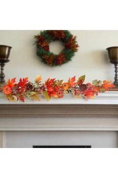 48&#x22; Pumpkin Berry Oak Leaf Garland