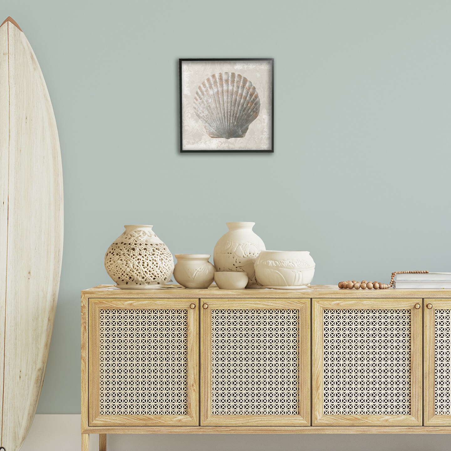 Stupell Industries Clam Shell over Vintage Pattern Framed Giclee By Conrad Knutsen
