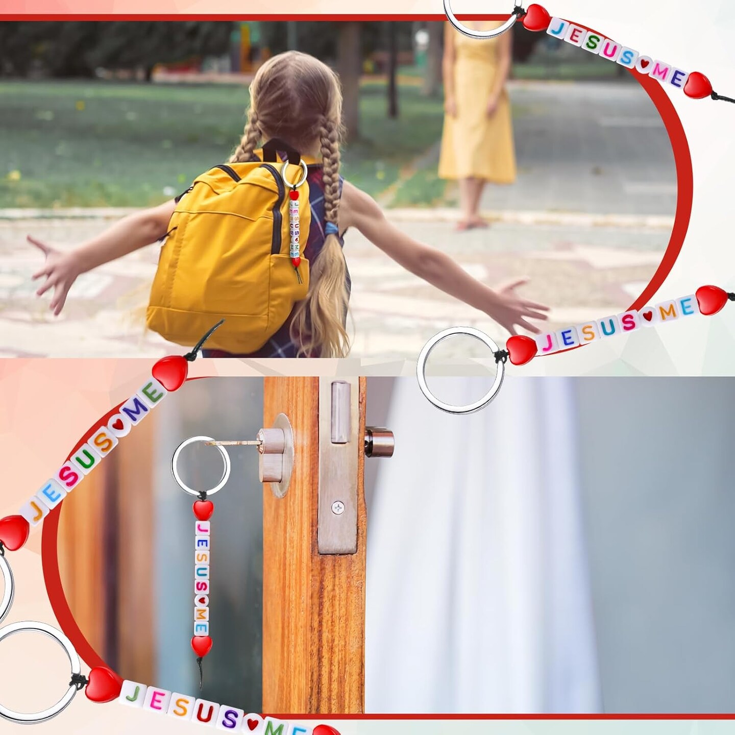 36 Sets Jesus Loves Me Beads Key Chain Crafts Kit for Kids Religious DIY Keychain Bulk Inspirational Letter Heart Shape Beads Key Ring for Jewelry Making VBS Week Sunday School Christian Gifts