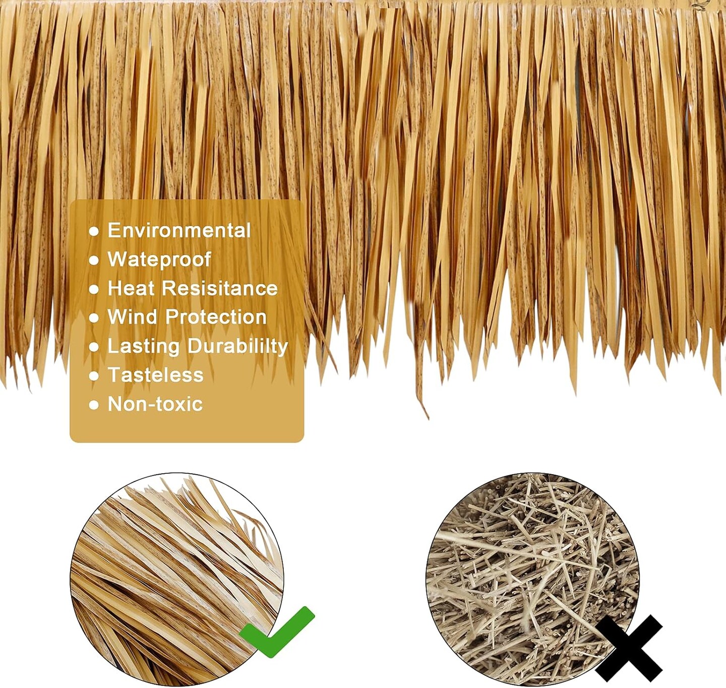 39.5" Tiki Straw Roof Thatch – Mexican-Style Artificial Palm Thatch Roll for Tiki Bars, Huts, Palapas, Duck Boat Blinds, Grass Runners & Garden Décor