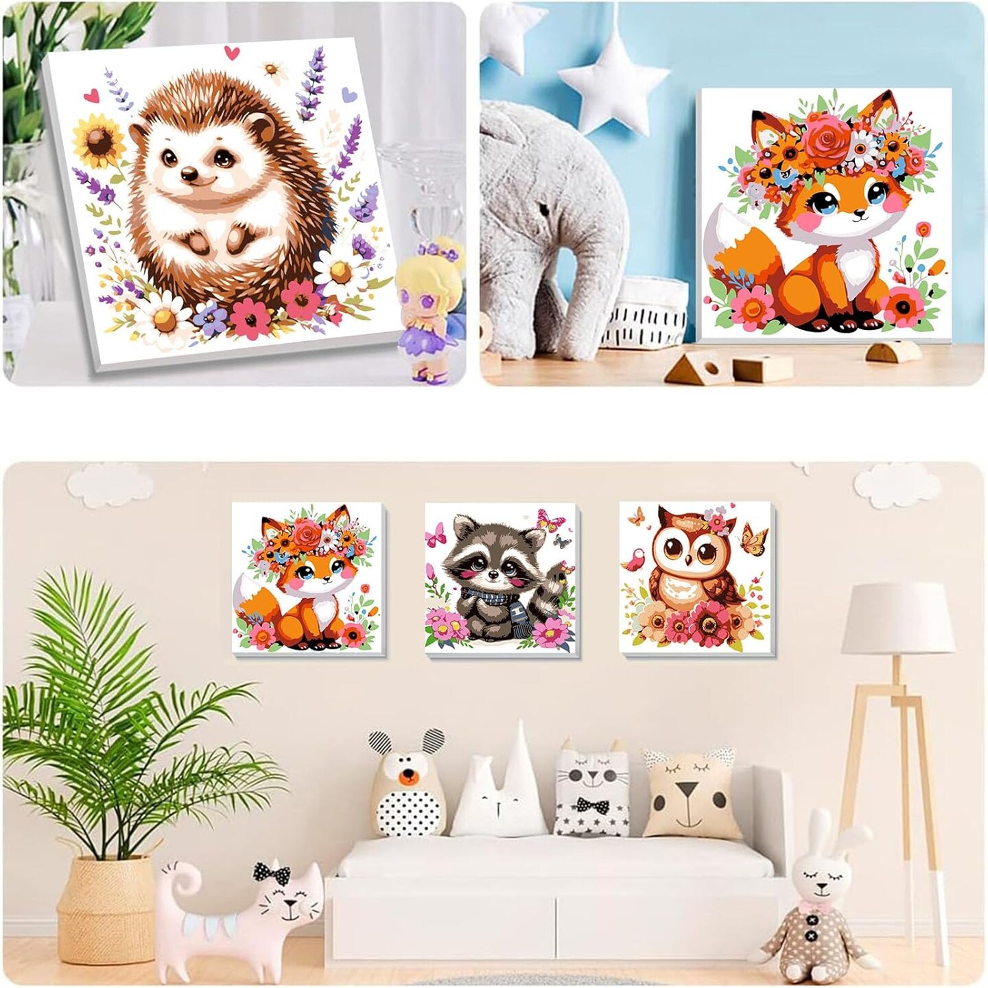 4 Pack Animal Paint by Number for Kids with Wooden Frame