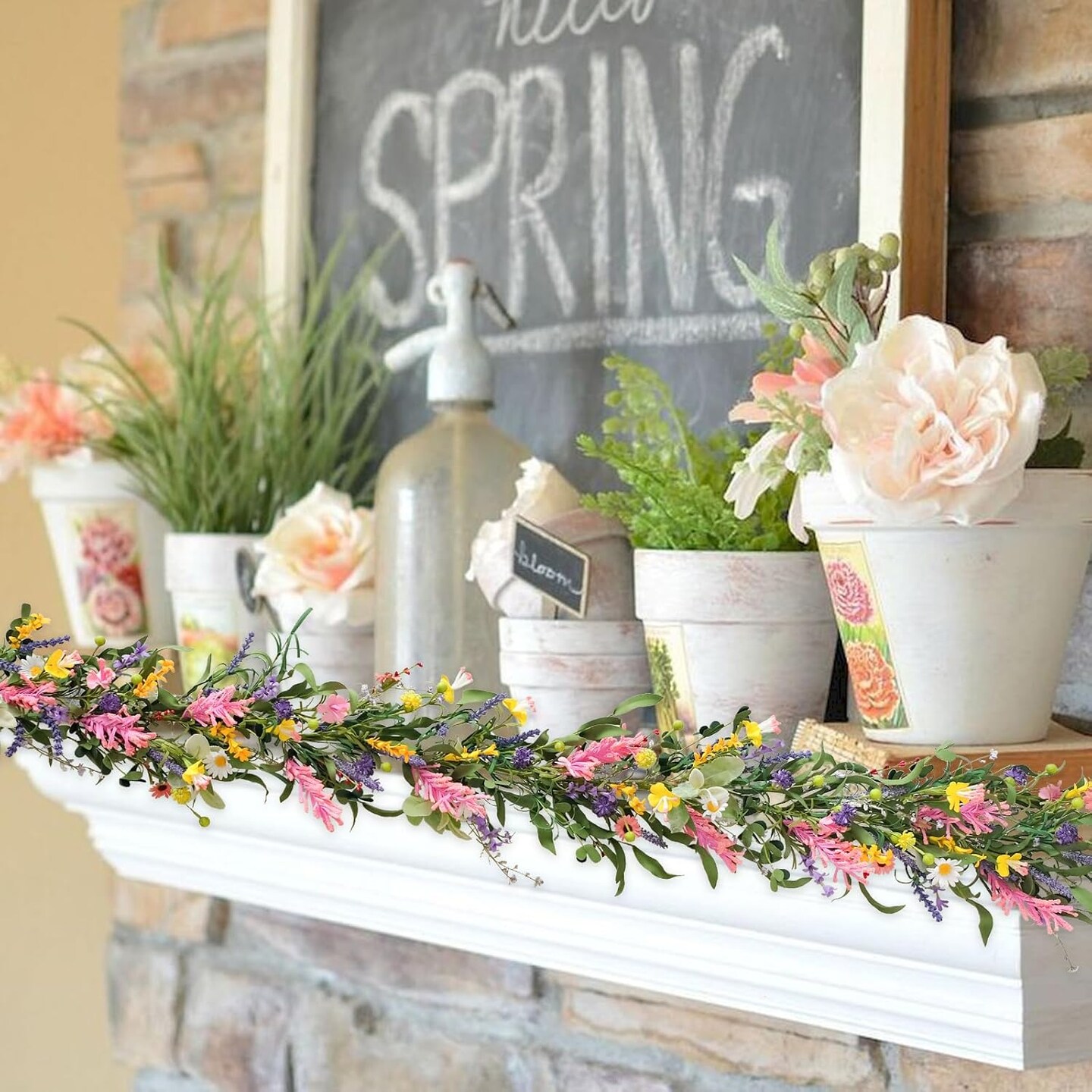 70inch Spring/Summer Garland with Flowers, Artificial Fake Flower Greenery