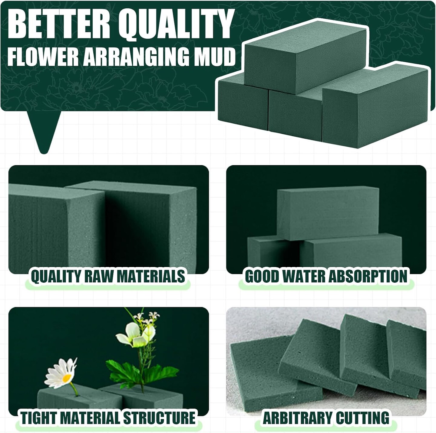 4Pcs Floral Foam - (7.8" L x 3.5" W x 2.4" H) Flower Foam Blocks