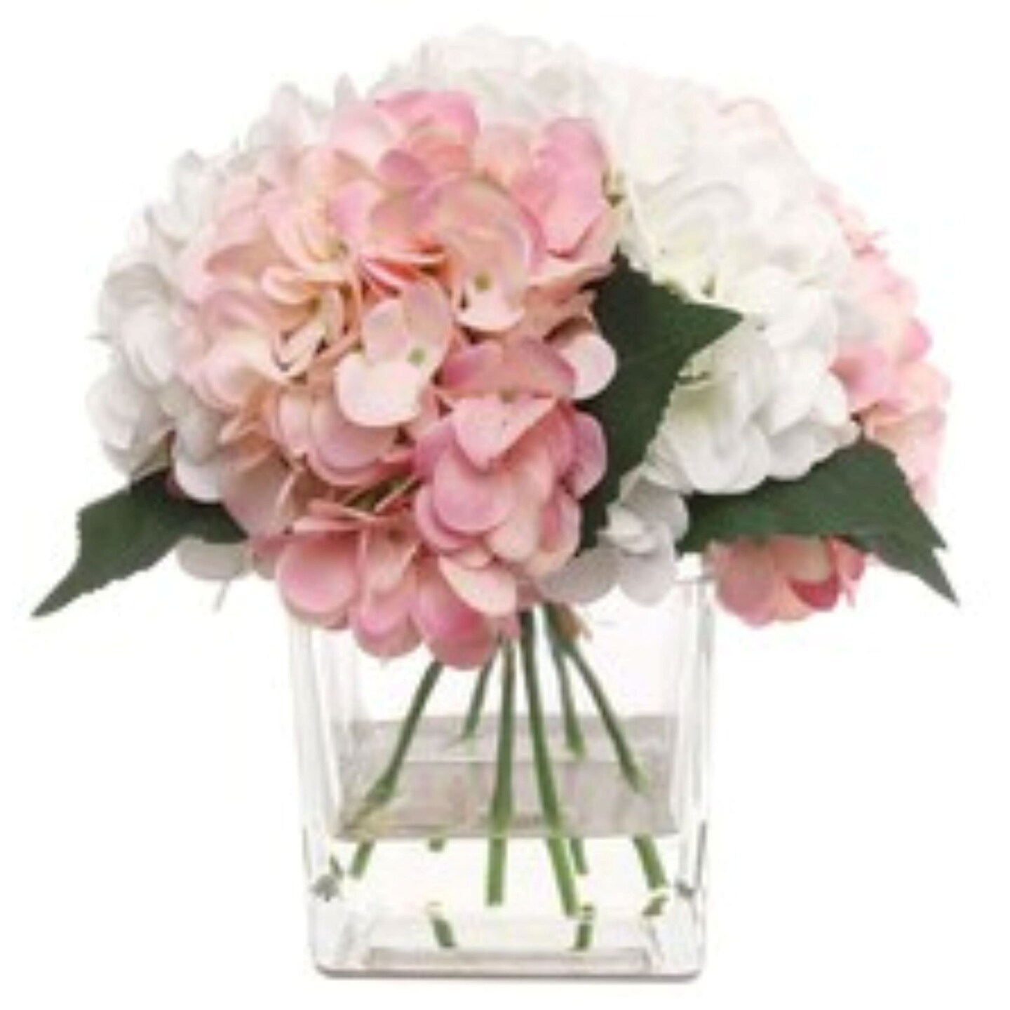 2-Pack Pink & White Hydrangea Flowers | Faux Arrangements in Glass Vase with Water Look – Elegant Home & Office Decor